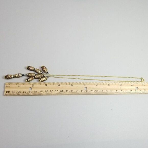 Vintage Black and Brown Glass Bead Drop Fringe Necklace, 16 Inch Chain - Picture 5 of 7